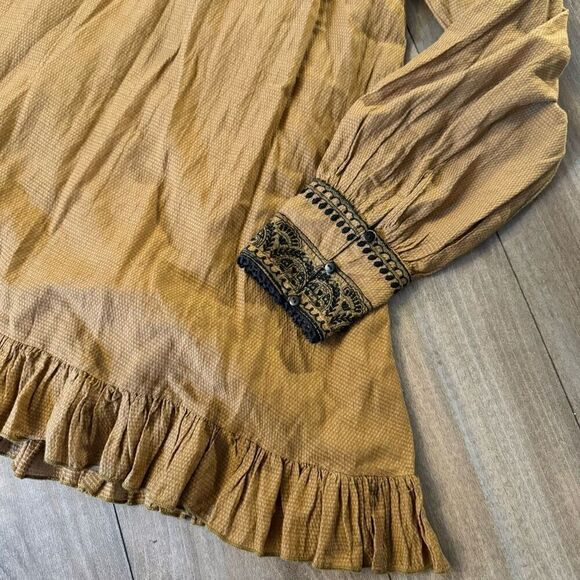 Free People Women’s Erin Mini Dress Neutral Embroidered Ruffle Bottom Women Medi - Picture 2 of 5